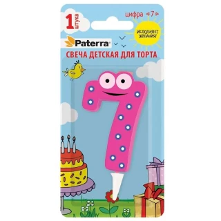 Свеча детская для торта, цифра 7, 1 шт. в упаковке, PATERRA